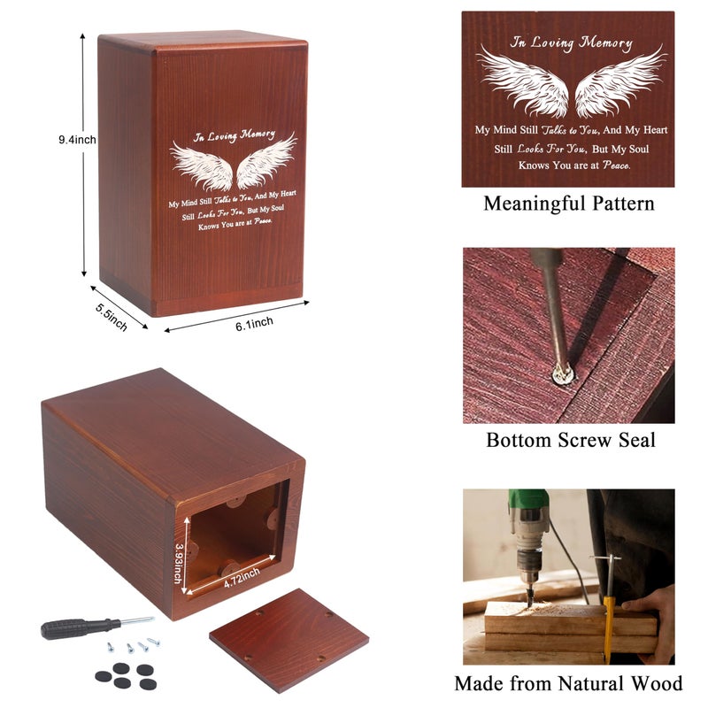 BRUKUSUR Wooden Urn Box and Casket for Men Women Funeral Memorial Urns for Ashes Cremation Urn Keepsake Urn for Adults Memorial Ashes Holder 200 IBS - Image 3