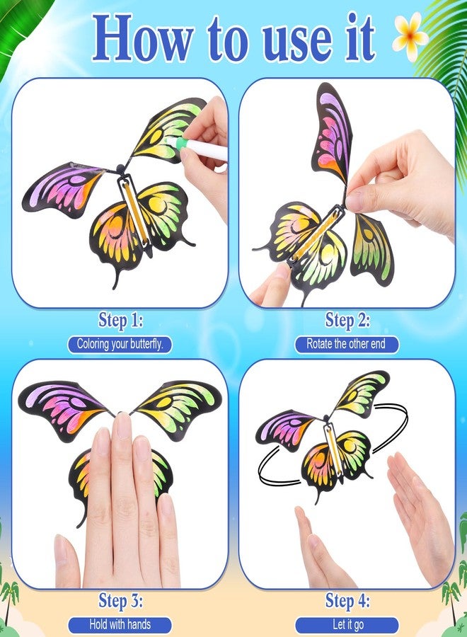 Seenelling 44 Pcs Flying Butterfly Craft Kit with 32 Wind up Butterflies and 12 Color Pens People Painting White Paper Butterflies DIY Toy for Party Game School Activity Birthday Gift (Style 1) - Image 3