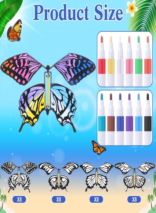 Seenelling 44 Pcs Flying Butterfly Craft Kit with 32 Wind up Butterflies and 12 Color Pens People Painting White Paper Butterflies DIY Toy for Party Game School Activity Birthday Gift (Style 1) - Image 2