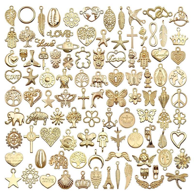 May Create ® Metal 100Pcs Gold Alloy Charms For Jewellery Making Pendants Bulk Lots Antique Mixed Diy Necklace Bracelets Charms Pendants Kit For Jewelry Making And Crafting Supplies - Image 1