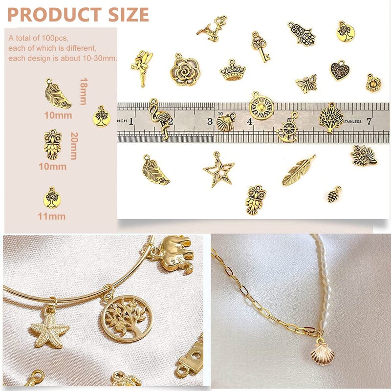 May Create ® Metal 100Pcs Gold Alloy Charms For Jewellery Making Pendants Bulk Lots Antique Mixed Diy Necklace Bracelets Charms Pendants Kit For Jewelry Making And Crafting Supplies - Image 2
