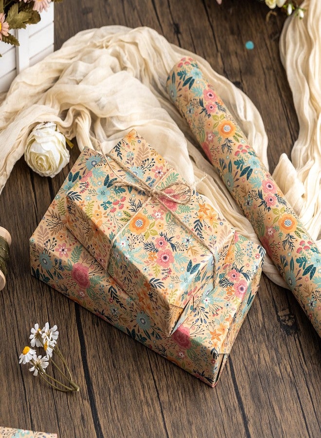 MAYPLUSS Colorful Floral Kraft Wrapping Paper Roll - 17Inch x 33Feet - Garden Boho Floral Gift Wrap Paper Spring Summer Blooms Sheet for Wedding, Bridal Shower, Birthday and Engagement - Image 3