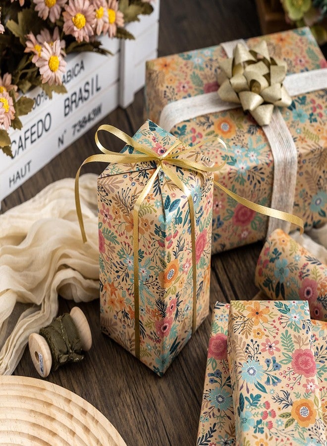 MAYPLUSS Colorful Floral Kraft Wrapping Paper Roll - 17Inch x 33Feet - Garden Boho Floral Gift Wrap Paper Spring Summer Blooms Sheet for Wedding, Bridal Shower, Birthday and Engagement - Image 4