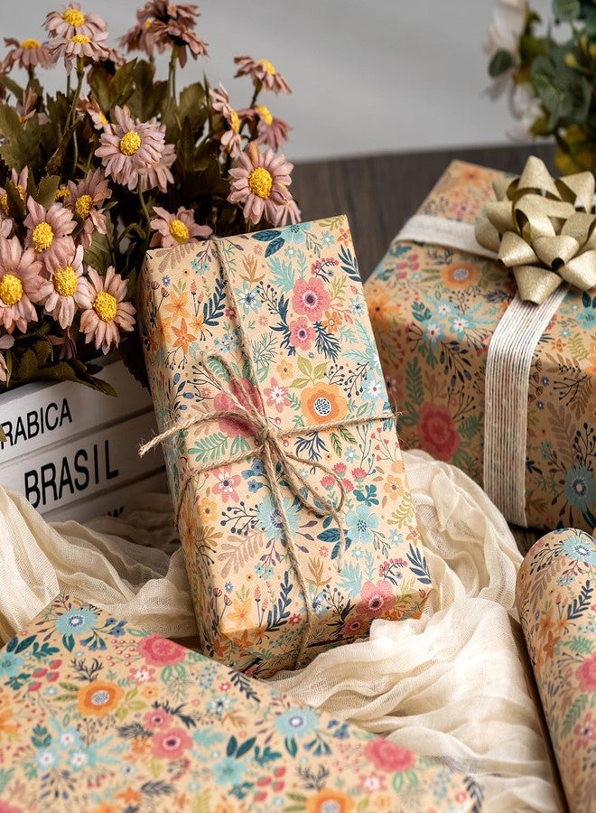 MAYPLUSS Colorful Floral Kraft Wrapping Paper Roll - 17Inch x 33Feet - Garden Boho Floral Gift Wrap Paper Spring Summer Blooms Sheet for Wedding, Bridal Shower, Birthday and Engagement - Image 2