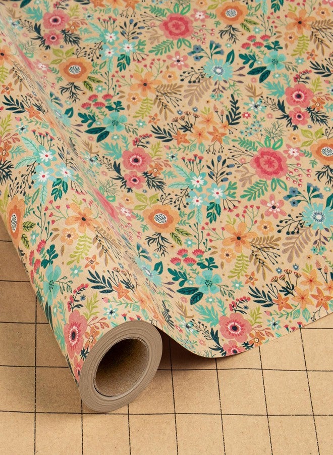 MAYPLUSS Colorful Floral Kraft Wrapping Paper Roll - 17Inch x 33Feet - Garden Boho Floral Gift Wrap Paper Spring Summer Blooms Sheet for Wedding, Bridal Shower, Birthday and Engagement - Image 1