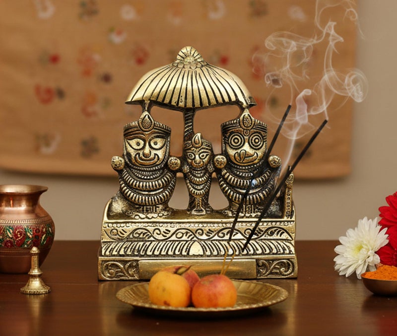 ESPLANADE Brass Puri Jagannath Balaram and Subhadra Maa Idol Murti Statue Sculpture - Golden - 5.25" Inches (5.25" Inch) - Image 1