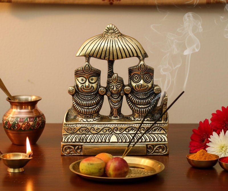 ESPLANADE Brass Puri Jagannath Balaram and Subhadra Maa Idol Murti Statue Sculpture - Golden - 5.25" Inches (5.25" Inch) - Image 2