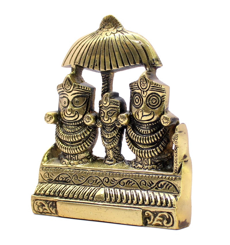 ESPLANADE Brass Puri Jagannath Balaram and Subhadra Maa Idol Murti Statue Sculpture - Golden - 5.25" Inches (5.25" Inch) - Image 5