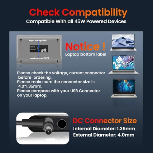 WeFly 45W 19V, 2.37A 4.0mm x 1.35mm Laptop Charger for Asus Ad45-00B 45W Laptop Charger/Adapter for Select Models of Asus-20 V,2.5 A,4 Mm X 1.2Mm Diam-Black - Image 5