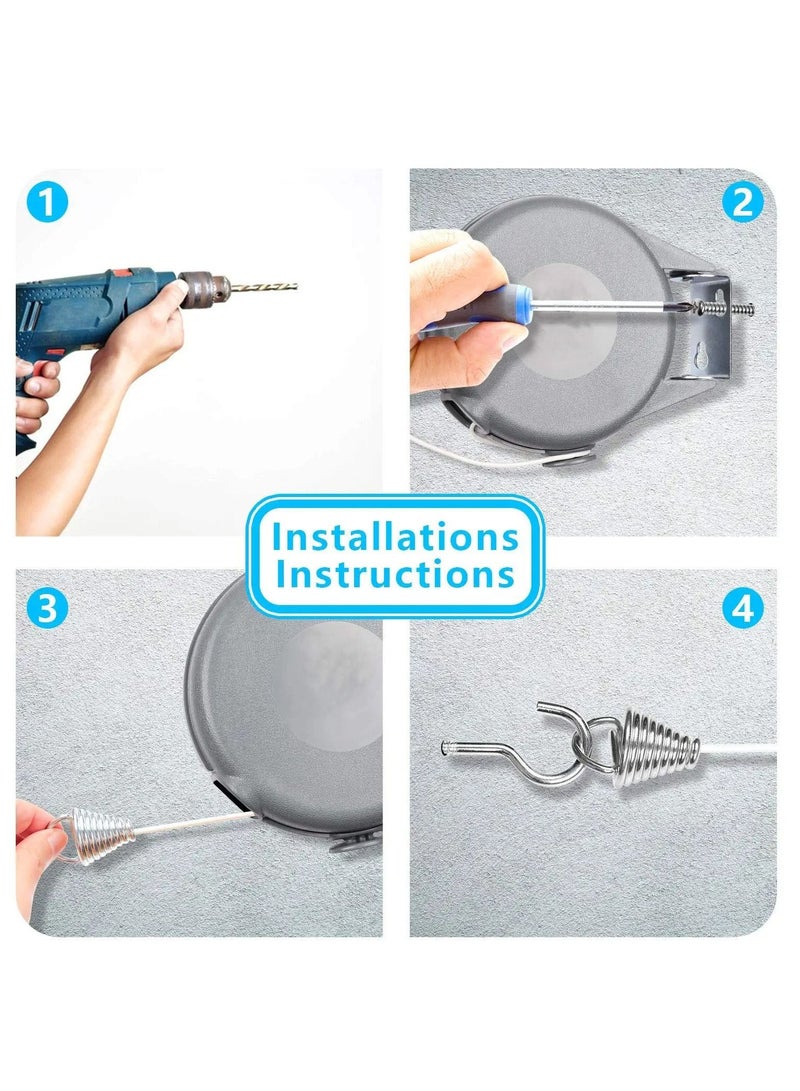 Y&D Retractable Clothesline Outdoor Cord 49 Feet - Easy Hanging Clothes Lines Heavy Duty 30LBs Weight Capacity Line DYI Installation Also Ideal For Indoor Space Saving and Practical  - Image 3