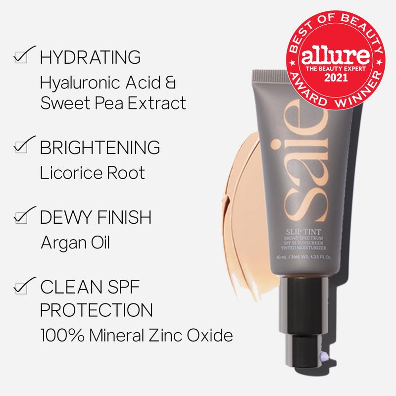 Saie Slip Tint Tinted Moisturizer with SPF 35 - Light Coverage, Glowy Skin Tint & Mineral Sunscreen for Face with Hydrating Hyaluronic Acid - Summer Makeup Essential - Shade Five + Half (1.35 oz) - Image 2