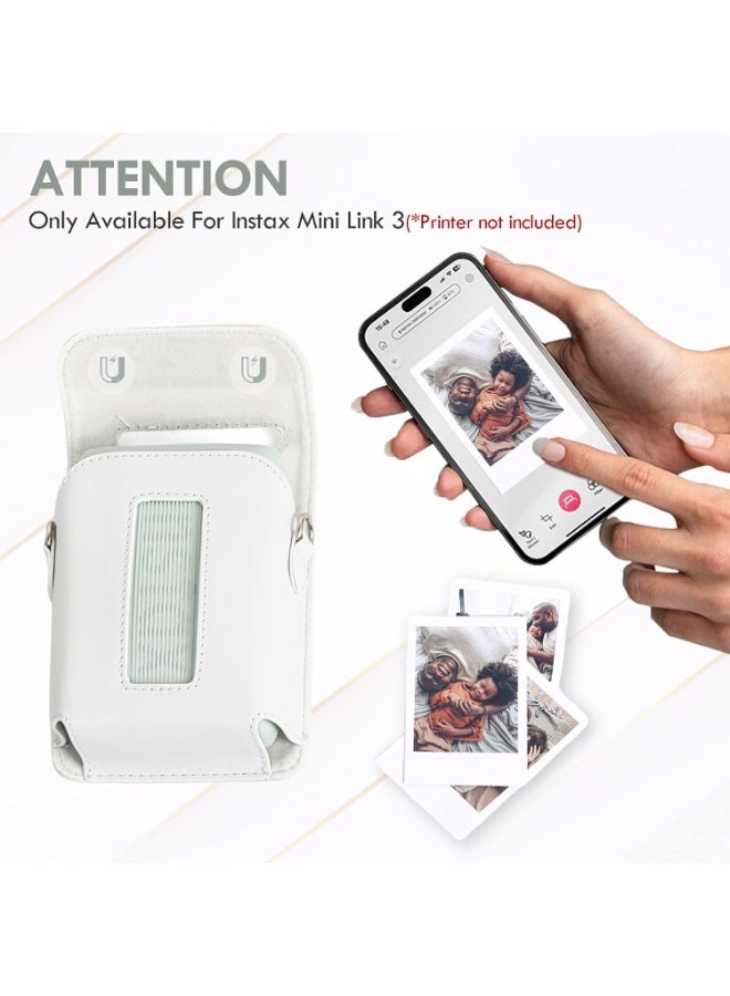 VKL For Fujifilm Instax Mini Link 3 Smartphone Printe,Mini Link3 Case Instax Mini Link3 PU Protective Case Convenient Magnetic Cover With Soft Microfiber Inner With Shoulder Strap -Clay White - Image 2