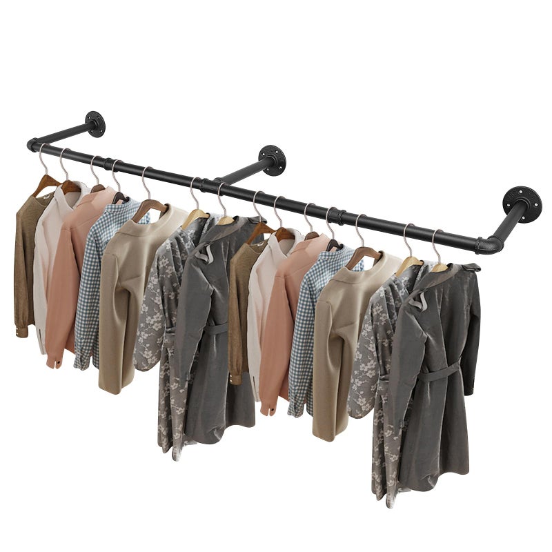 Livabber Industrial Pipe Clothes Rack, Heavy Duty Detachable Iron Garment Rack Wall Mounted, Rustic Saving Space Clothes Bar Multi-Purpose Hanging Rod for Bedroom, Closet, Black (50 Inch) - Image 1