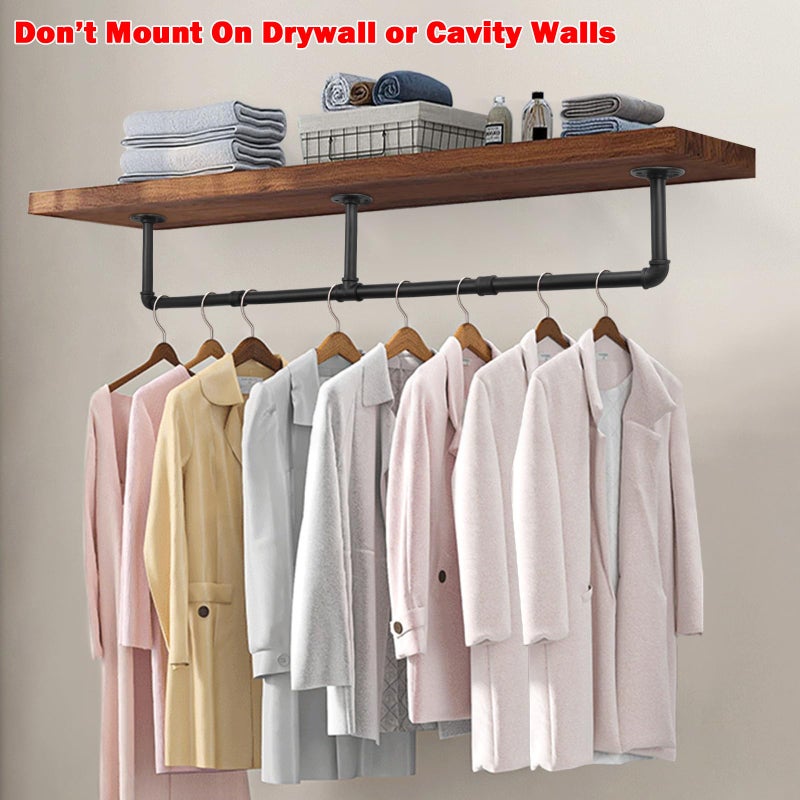 Livabber Industrial Pipe Clothes Rack, Heavy Duty Detachable Iron Garment Rack Wall Mounted, Rustic Saving Space Clothes Bar Multi-Purpose Hanging Rod for Bedroom, Closet, Black (50 Inch) - Image 4