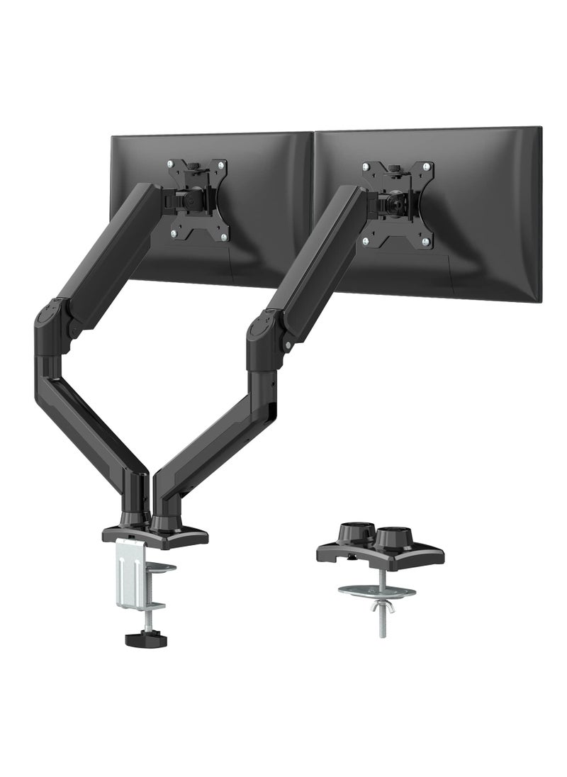XiuWoo - Dual Monitor Mount Stand Fits 13 to 32 Inch LCD Computer Monitors, Articulating Gas Spring Monitor Arm, Adjustable Monitor Stand, Monitor Desk Mount with Clamp and Grommet Base - Image 1
