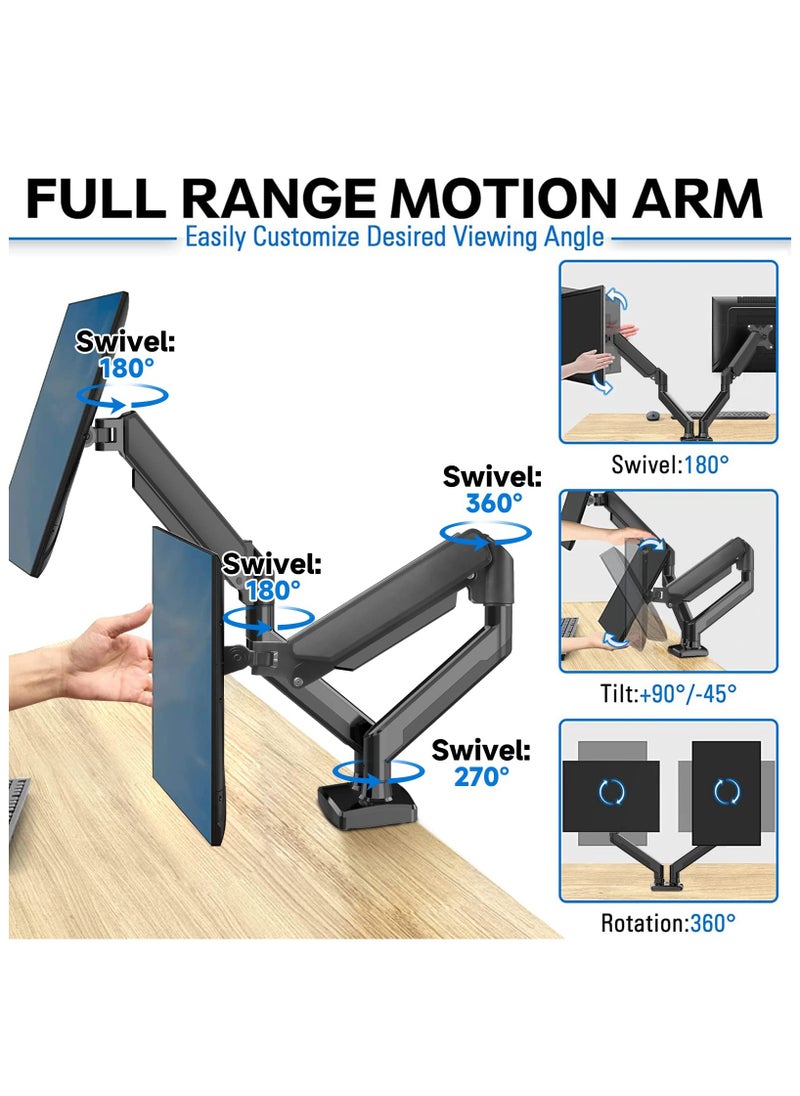 XiuWoo - Dual Monitor Mount Stand Fits 13 to 32 Inch LCD Computer Monitors, Articulating Gas Spring Monitor Arm, Adjustable Monitor Stand, Monitor Desk Mount with Clamp and Grommet Base - Image 1