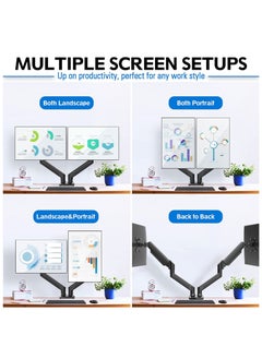 شو وو حامل حامل شاشة مزدوج يناسب شاشات كمبيوتر LCD مقاس 13 إلى 32 بوصة، ذراع شاشة زنبركية غازية مفصلية، حامل شاشة قابل للتعديل، حامل شاشة مكتبي مع مشبك وقاعدة جروميت  - Image 3
