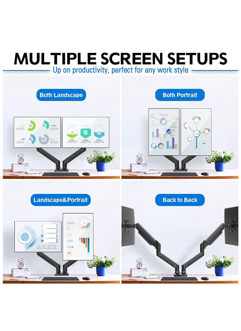 XiuWoo - Dual Monitor Mount Stand Fits 13 to 32 Inch LCD Computer Monitors, Articulating Gas Spring Monitor Arm, Adjustable Monitor Stand, Monitor Desk Mount with Clamp and Grommet Base - Image 1