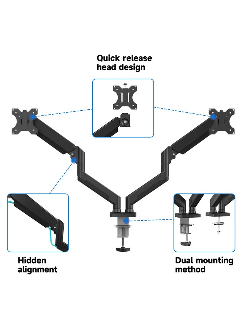 XiuWoo - Dual Monitor Mount Stand Fits 13 to 32 Inch LCD Computer Monitors, Articulating Gas Spring Monitor Arm, Adjustable Monitor Stand, Monitor Desk Mount with Clamp and Grommet Base - Image 1