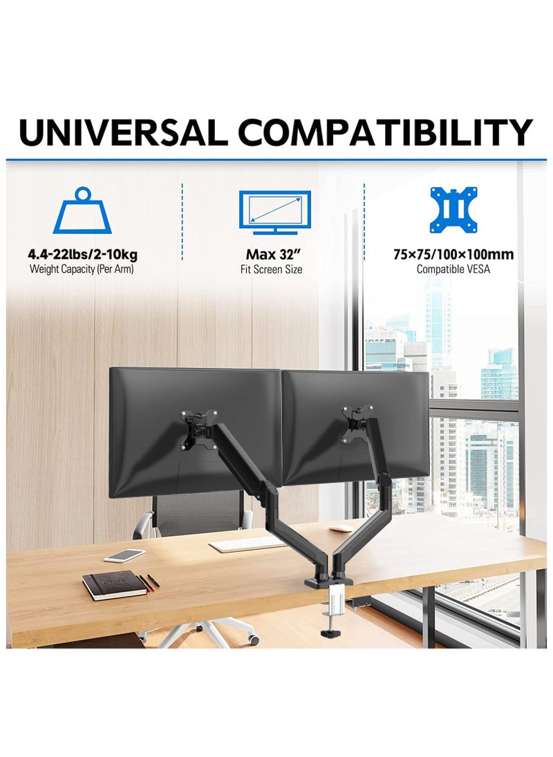 XiuWoo - Dual Monitor Mount Stand Fits 13 to 32 Inch LCD Computer Monitors, Articulating Gas Spring Monitor Arm, Adjustable Monitor Stand, Monitor Desk Mount with Clamp and Grommet Base - Image 1