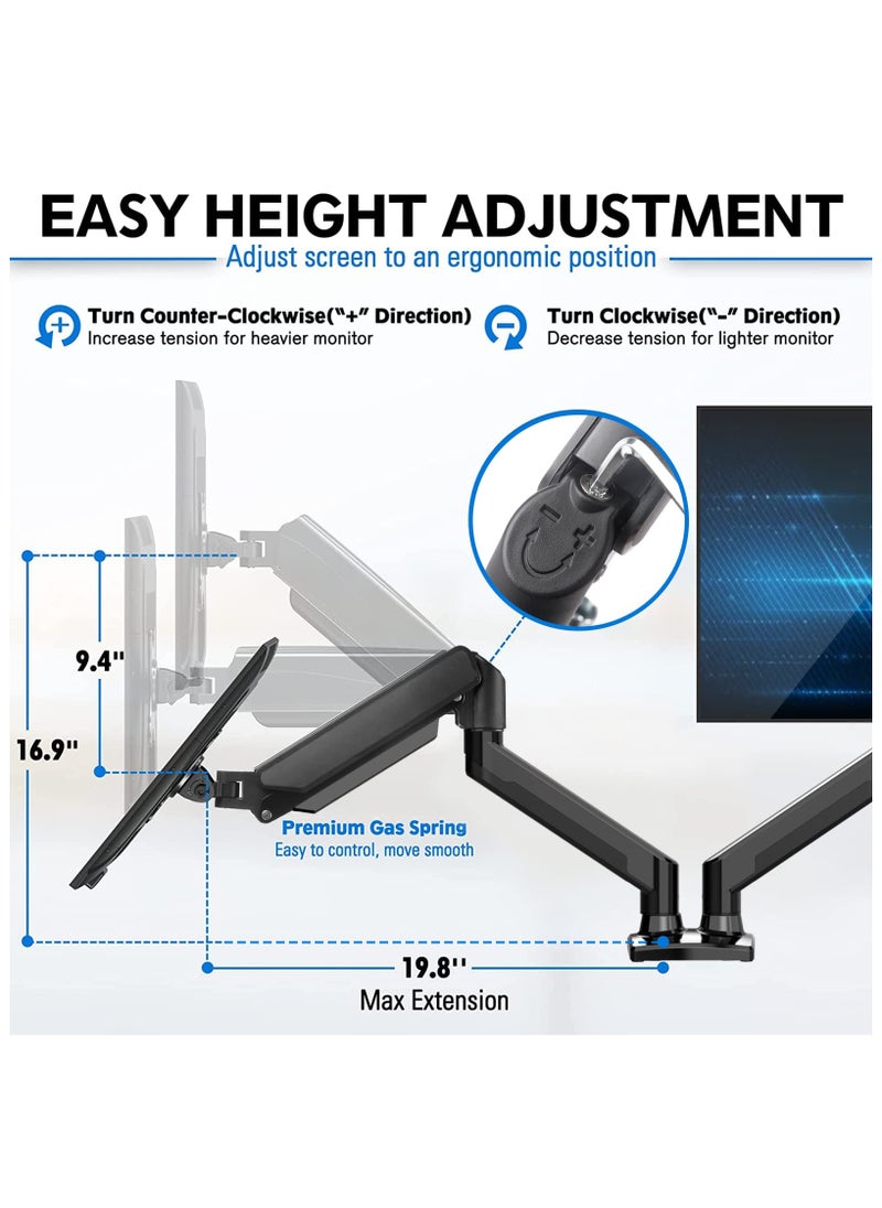 XiuWoo - Dual Monitor Mount Stand Fits 13 to 32 Inch LCD Computer Monitors, Articulating Gas Spring Monitor Arm, Adjustable Monitor Stand, Monitor Desk Mount with Clamp and Grommet Base - Image 1