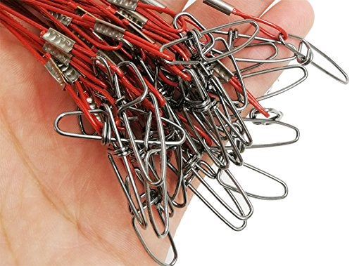 Drchoer Fishing Wire Leaders for Saltwater: 30pcs Stainless Steel Line Leaders Nylon-Coated 19" - 100 LB High Strength Wire Rig for Shark Barracuda Pike Fishing - Black Red Green - Image 2