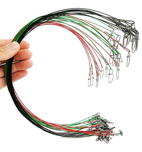 Drchoer Fishing Wire Leaders for Saltwater: 30pcs Stainless Steel Line Leaders Nylon-Coated 19" - 100 LB High Strength Wire Rig for Shark Barracuda Pike Fishing - Black Red Green - Image 1