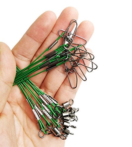 Drchoer Fishing Wire Leaders for Saltwater: 30pcs Stainless Steel Line Leaders Nylon-Coated 19" - 100 LB High Strength Wire Rig for Shark Barracuda Pike Fishing - Black Red Green - Image 5