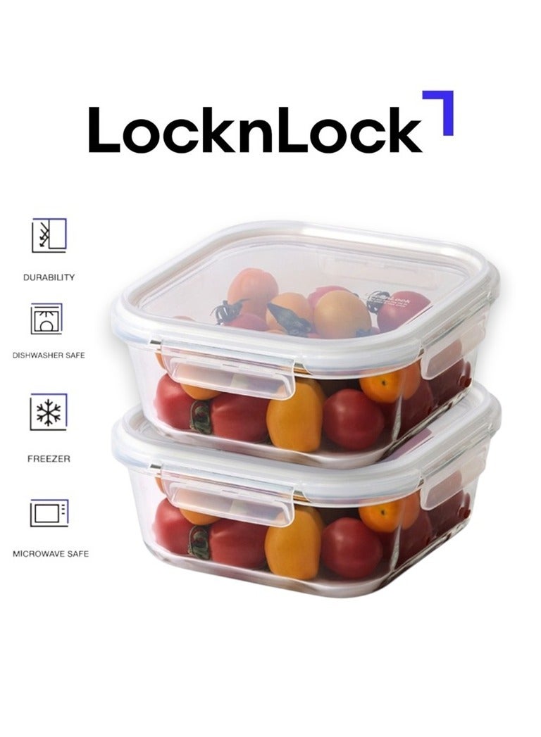 LocknLock Stackable Tempered Glass Square 1.2L (PACK OF 2) – Airtight, Freezer & Microwave Safe