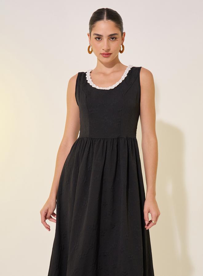 Take Two Solid Lace Trim Neckline Sleeveless Midi Dress - Image 3