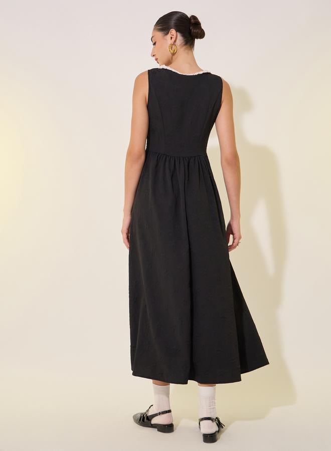 Take Two Solid Lace Trim Neckline Sleeveless Midi Dress - Image 5