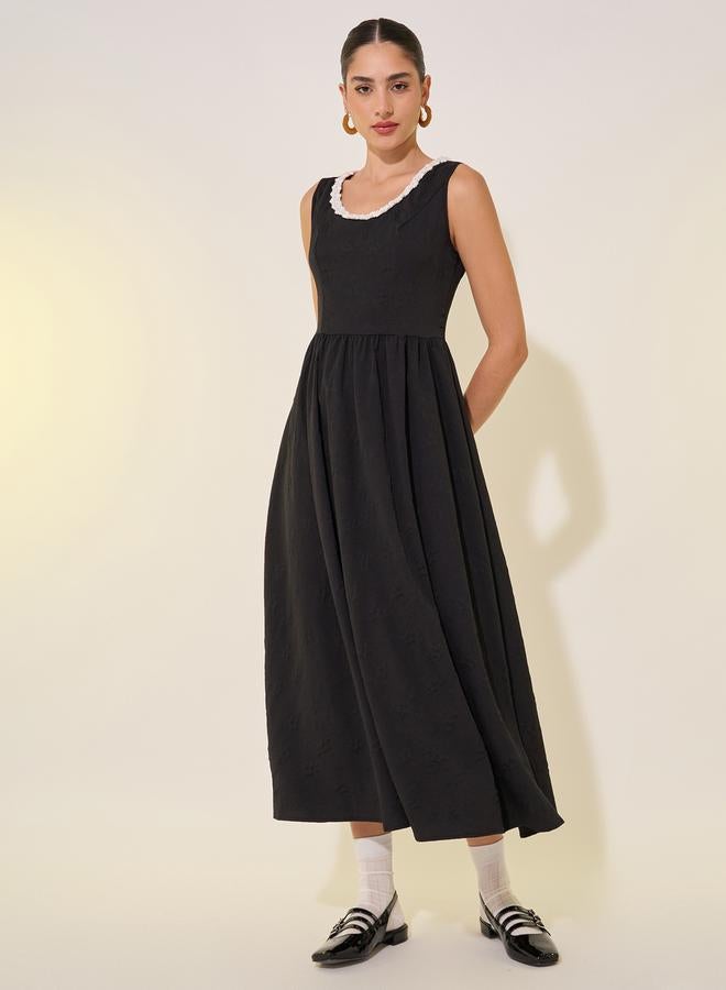 Take Two Solid Lace Trim Neckline Sleeveless Midi Dress - Image 2