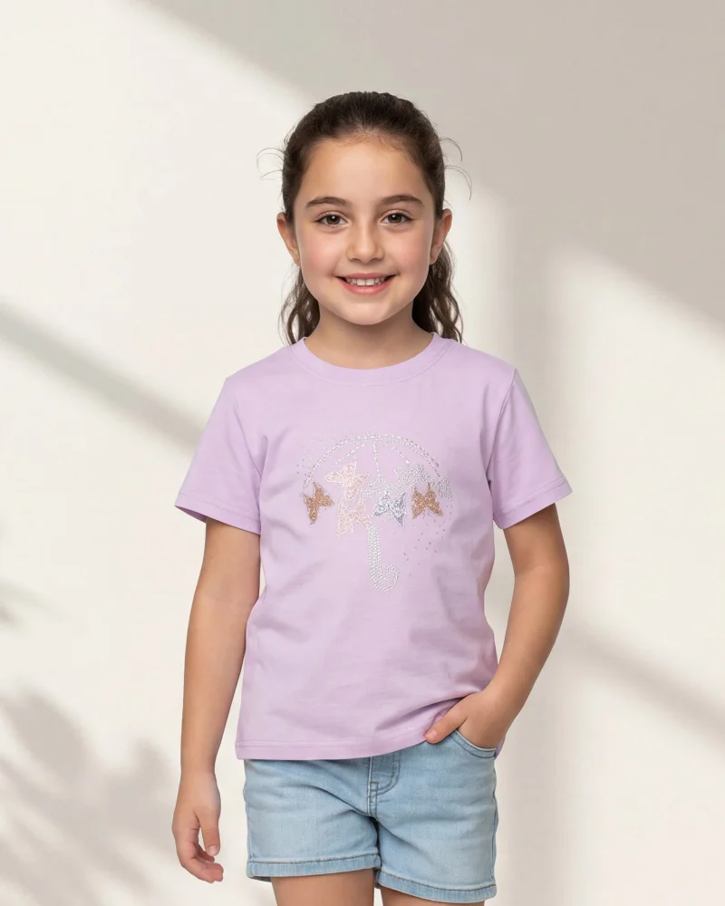 Redtag Girls Lilac Embellished T Shirt