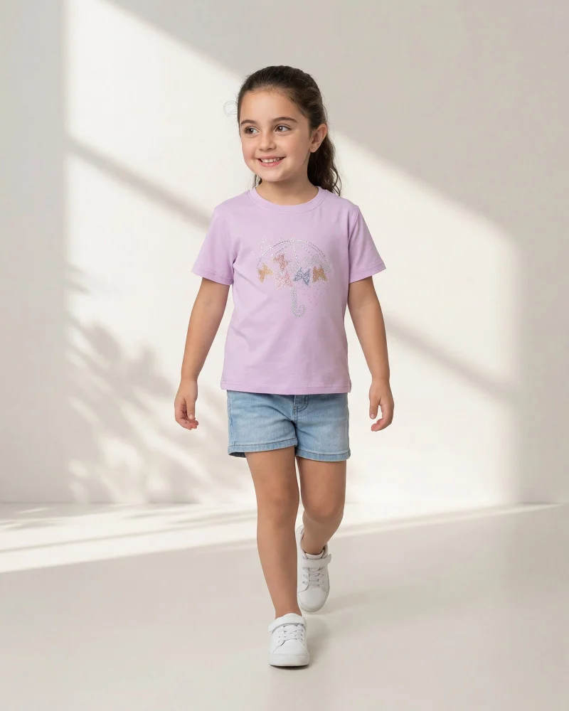 Redtag Girls Lilac Embellished T Shirt