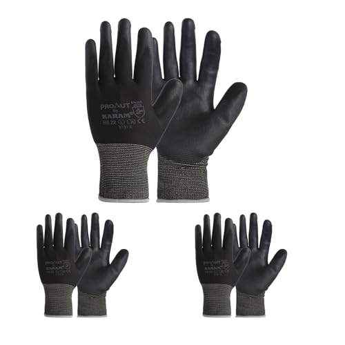 Karam HS22 Safety Gloves for Mechanical Risk | Safety Work Gloves with Black Liner with Black PU Coating | Multipurpose Use | Cut Resistant | Abrasion, Tear & Puncture Resistant | Size-L | PACK OF 3 - Image 1