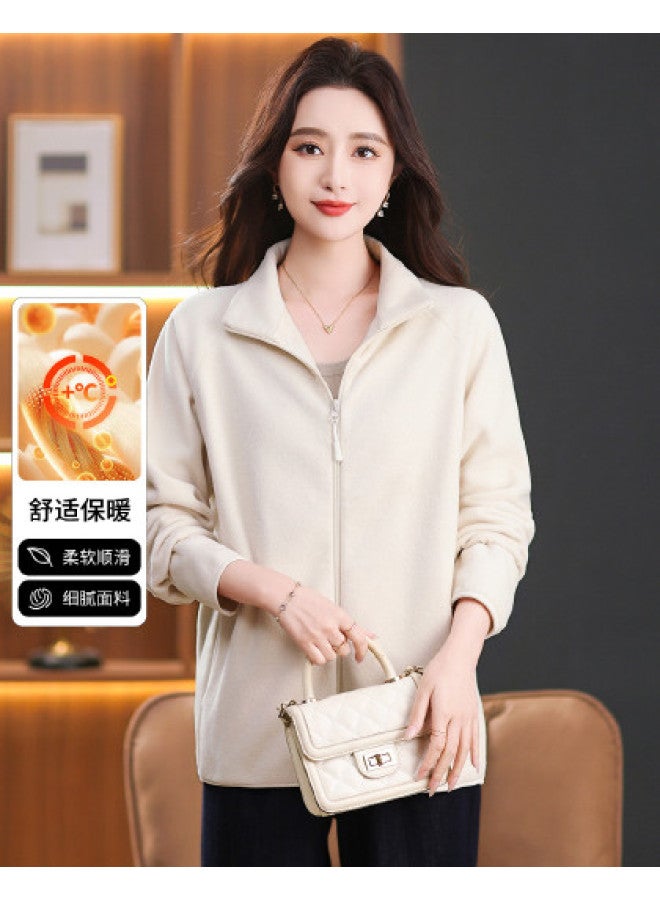 Flying in the snow Autumn/winter Fleece Jacket Women's Fashion Stand Collar Solid Color Versatile Warm Zipper Cardigan Stylish Top - Image 1