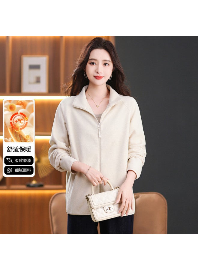 Flying in the snow Autumn/winter Fleece Jacket Women's Fashion Stand Collar Solid Color Versatile Warm Zipper Cardigan Stylish Top - Image 2
