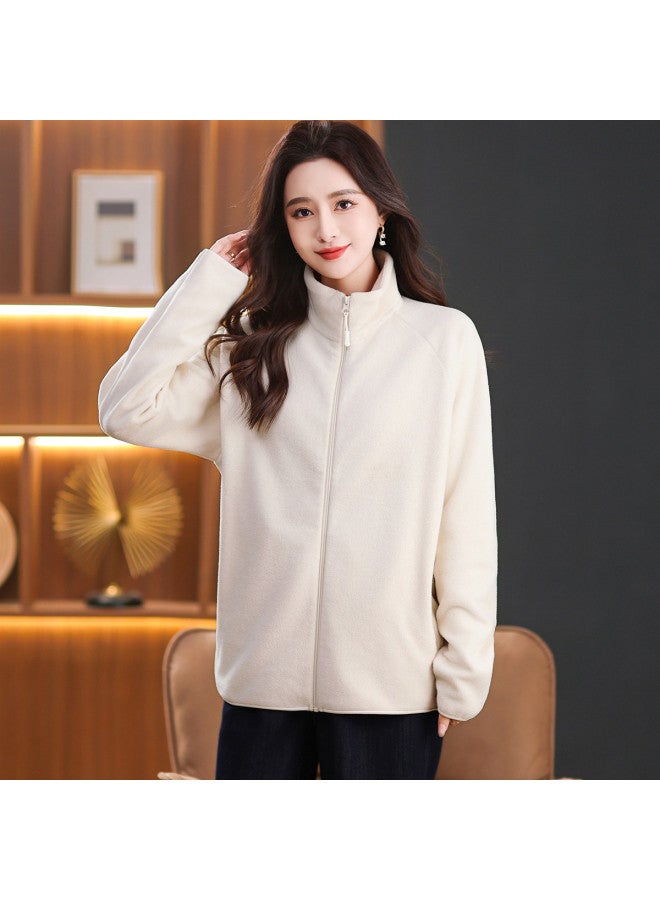 Flying in the snow Autumn/winter Fleece Jacket Women's Fashion Stand Collar Solid Color Versatile Warm Zipper Cardigan Stylish Top - Image 4