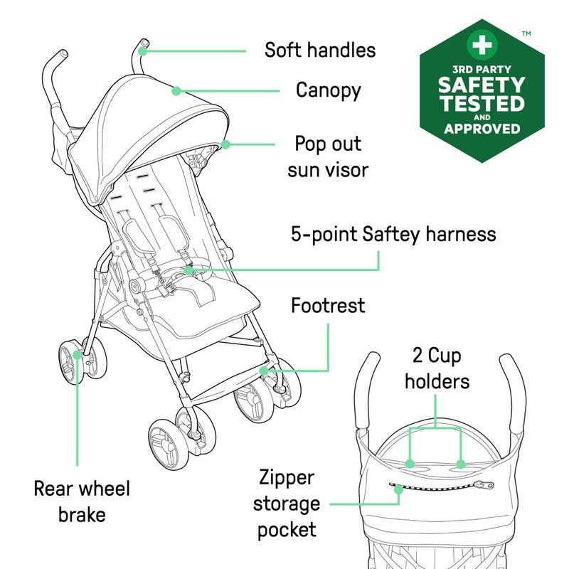 Ingenuity 3D Mini Convenience Stroller â€“ Lightweight Stroller with Compact Fold, Multi-Position Recline, Canopy with Pop Out Sun Visor â€“ Umbrella Stroller for Travel and More, Cashew Tan - Image 2