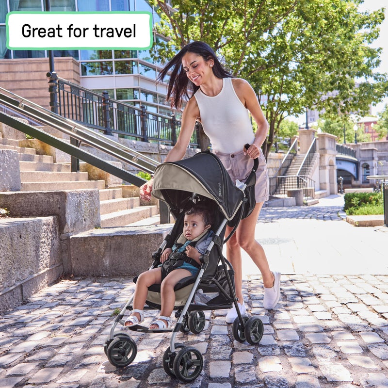 Ingenuity 3D Mini Convenience Stroller â€“ Lightweight Stroller with Compact Fold, Multi-Position Recline, Canopy with Pop Out Sun Visor â€“ Umbrella Stroller for Travel and More, Cashew Tan - Image 5