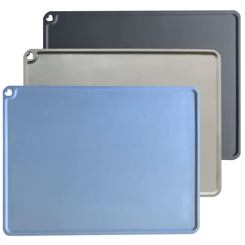 Mudocp Silicone Placemats for Kids Baby Toddler, Non-Slip Portable Placemats for Dining Table, Heat Resistant, Washable, 3 Pack Baby Food Eating Placemats Blue&Grey&Brown - Image 1