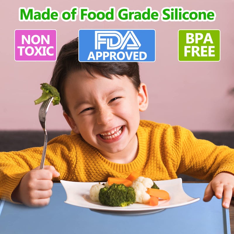 Mudocp Silicone Placemats for Kids Baby Toddler, Non-Slip Portable Placemats for Dining Table, Heat Resistant, Washable, 3 Pack Baby Food Eating Placemats Blue&Grey&Brown - Image 2