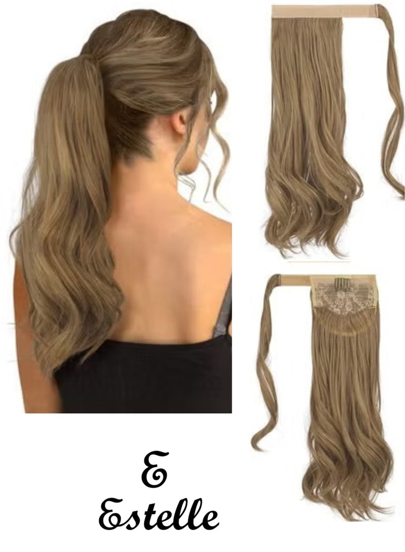 إستيل وصلة ذيل حصان مجعد 15 بوصة مقاومة للحرارة من الشعر الاصطناعي الطبيعي المموج قطعة ملفوفة حول وصلات شعر ذيل الحصان للنساء بني مجعد متسخ - Image 1