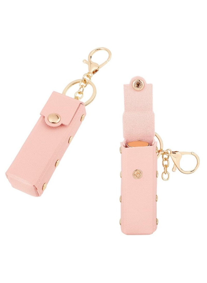 2pcs Chapstick Keychain Holder, 6 Inch PU Leather Lipstick Organizer Holder with Keychain Mini Lip Balm Travel Storage Case Portable Snap-On Lip Balm Sleeves for Women Gift, Pink - Image 1