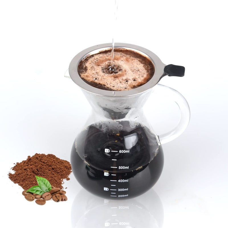 Tmark Pour Over Coffee Maker with Reusable Doublelayer Stainless Steel Filter 600ml20oz BPAFree Glass Coffee Carafe Glass Coffee Maker Coffee Dripper Brewer
