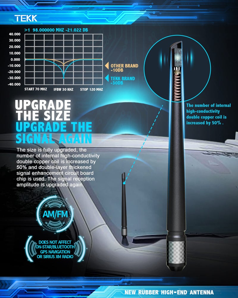 TEKK Carbon Fiber Short Antenna Compatible with Chevy Silverado 1500 2007-2025/7.9 Inches Premium Flexible Rubber/Designed for Enhance FM/AM Radio Signal Reception - Image 3