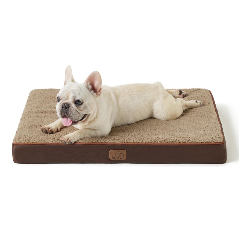 Bedsure Dog Bed Medium Size Dog Orthopedic Flat Puppy Beds with Removable Washable Cover Egg Crate Foam Pet Mat Suitable for Pet Up to 35 lbs