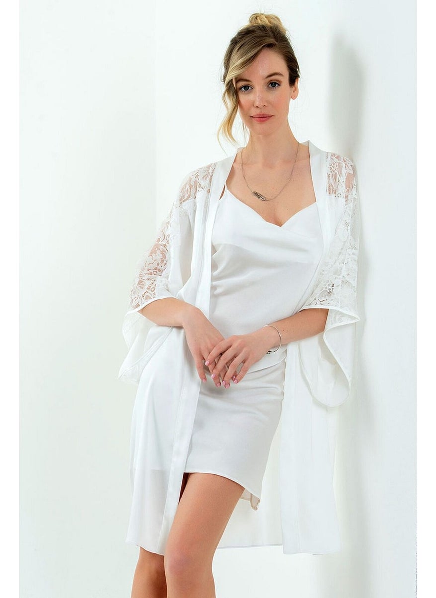 Magic Form 36494 Women's Lace Satin Dressing Gown-Black  - Image 1