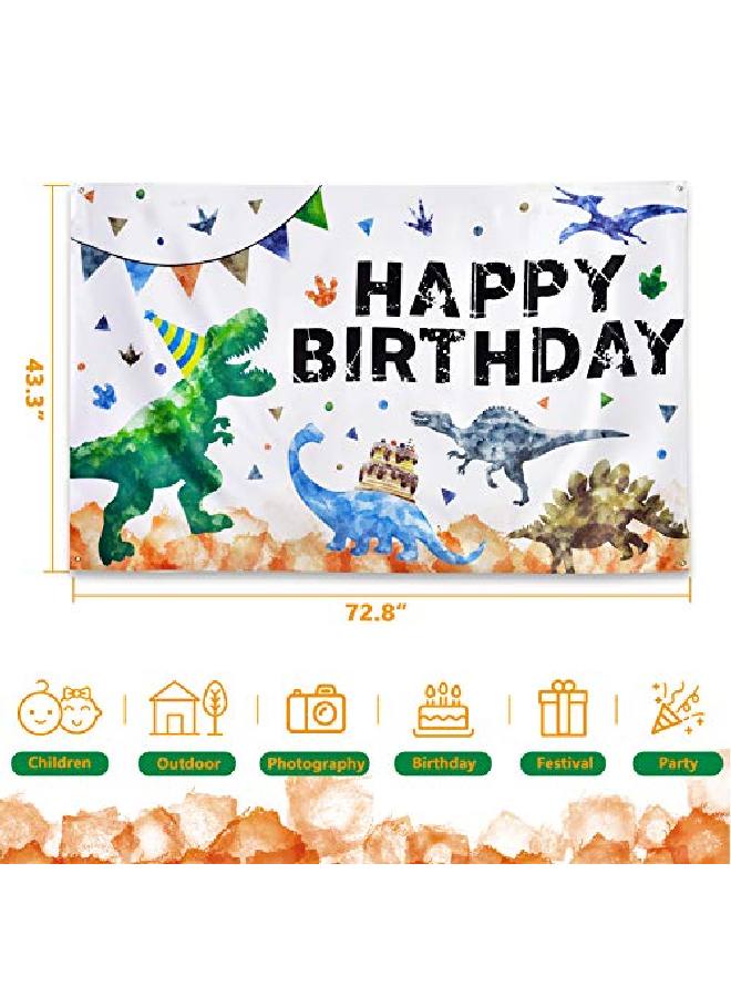 Wernnsai خلفية ديناصور بالألوان المائية لزينة حفلات عيد ميلاد الديناصور للأولاد 73'' X 43'' خلفية تصوير خارجية لوازم الحفلات لافتة جدارية كبيرة ديكور غرفة - Image 5