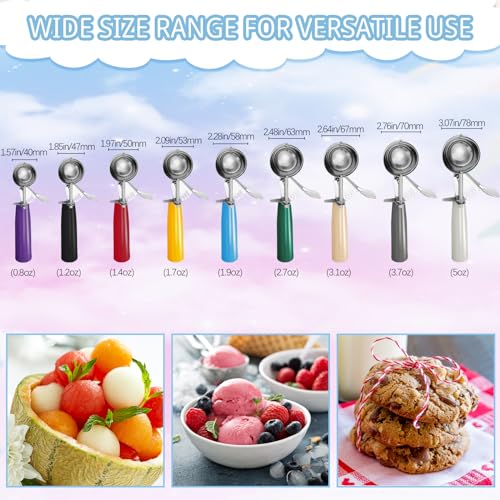 Hsei 9 Pcs Ice Cream Scoops Stainless Steel Cookie Portion Scoop with Handle for Baking Food Cookie Dough Cupcake Batter Many Color40mm to 78mm - Image 3